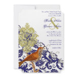 Vintage Birds Navy Endive Damask Wedding invitations