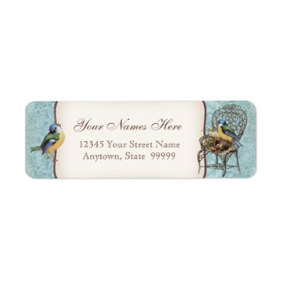 Vintage Birds&#39; Nest in Chair, Wedding Invitation Labels