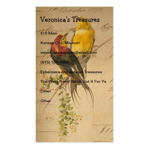 Vintage Birds of Paradise Business Card Templates (front side)