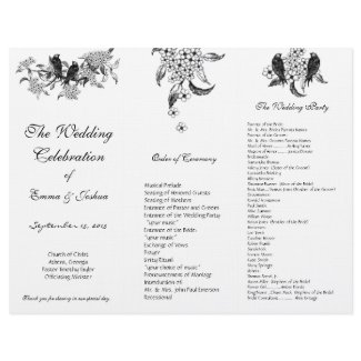 Vintage Birds on Branch TriFold Wedding Program letterhead