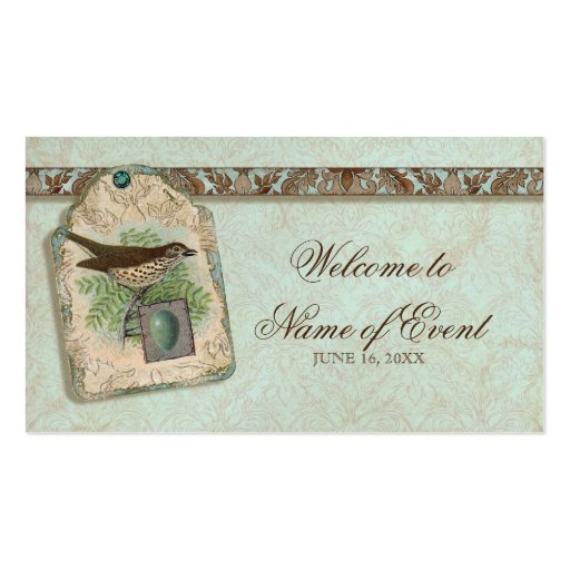 Vintage Birds, Robin's Egg Escort Table Seating Business Card Templates (front side)