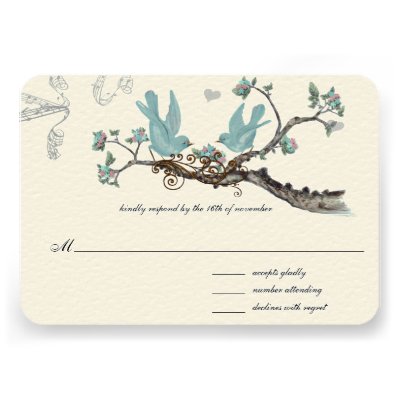Vintage Birds Robni Egg Blue Wedding Response Card Personalized Invitation