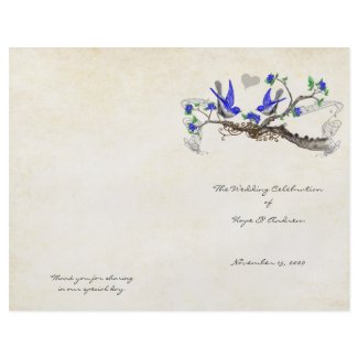 Vintage Birds Royal Blue &amp; Grey Wedding Program
