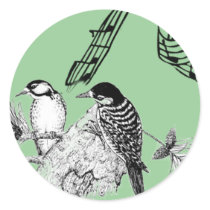 Vintage Birds Round Sticker