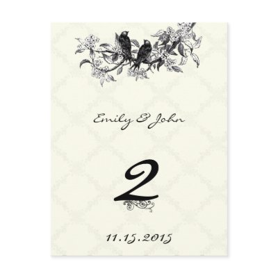 Vintage Birds Wedding Table Number Cards Post Cards