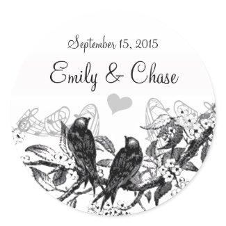 Vintage Birds White Flowers Wedding Stickers sticker