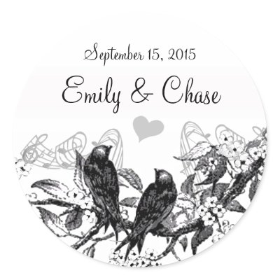 Vintage Birds White Flowers Wedding Stickers