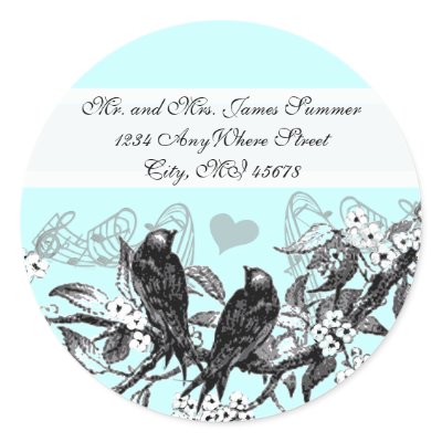 Vintage Birds White Flowers Wedding Stickers