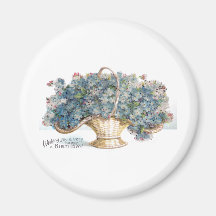Vintage Birthday Beaded Basket of Blue Flowers Magnets
