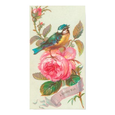 Vintage Birthday Card With Bird And Roses Posters by vintagetreasurechest