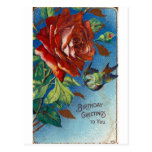 Vintage Birthday Wishes Rose and Bird Post Card