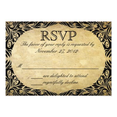 Vintage Black and Cream Wedding RSVP Invites