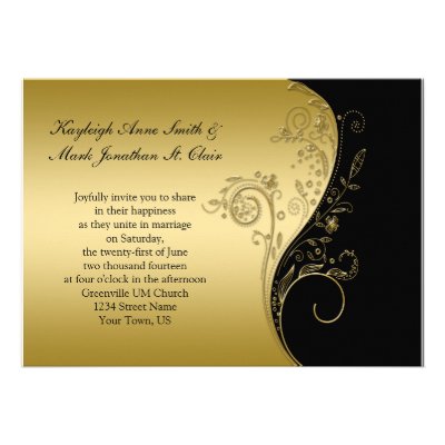 Vintage Black and Gold Wedding Invitation