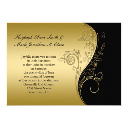 Vintage Black and Gold Wedding Invitation (front side)