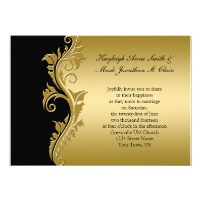 Vintage Black and Gold Wedding Invitation