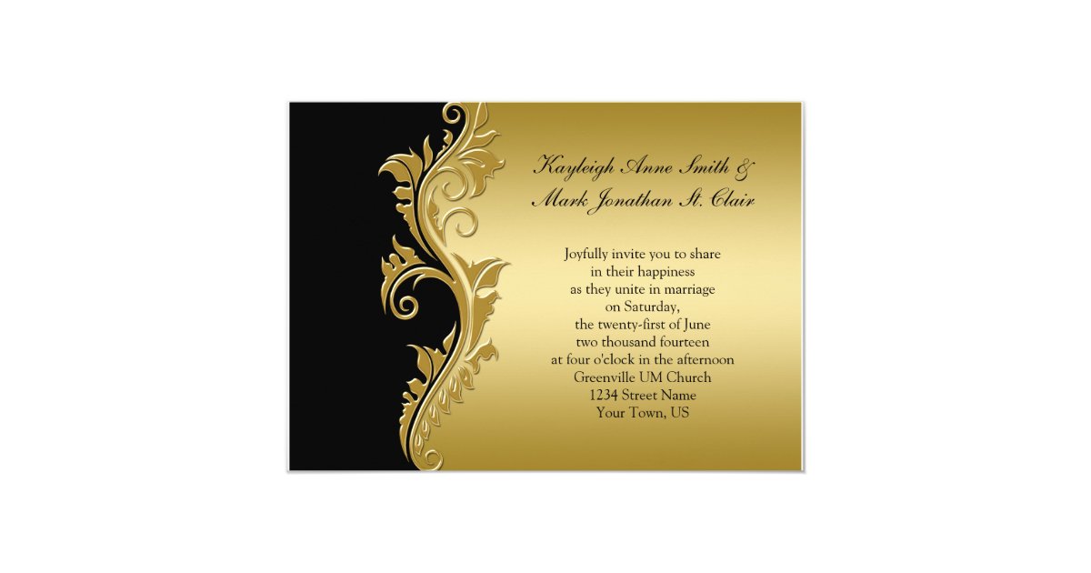 Vintage Black and Gold Wedding Invitation | Zazzle