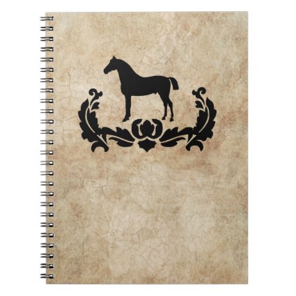 Vintage Black and Ivory Damask Horse Notebooks