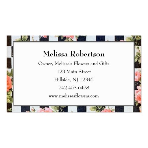 Vintage Black and White and Roses Business Cards (front side)