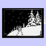 Vintage black and white art rabbits in the snow cards