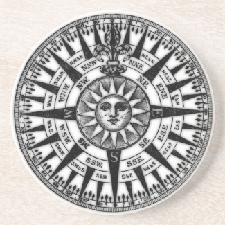 Vintage Black and White Compass Rose Sun