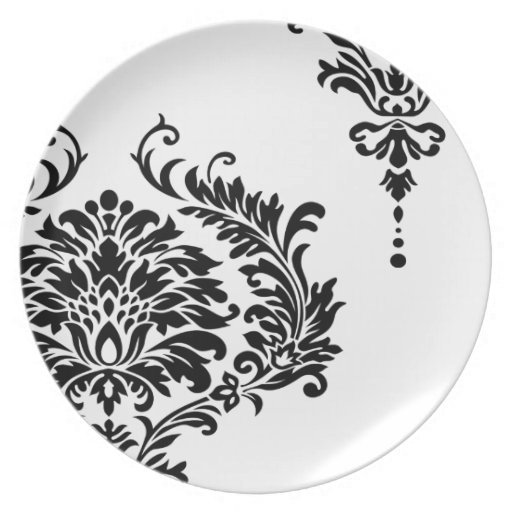 Vintage Black and White Damask Dinner Plates Zazzle