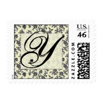 Vintage black and white damask mon... - Customized postage