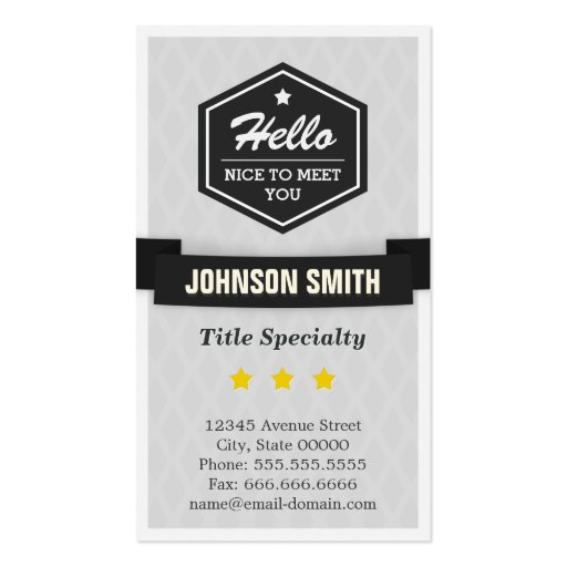 Vintage Black and White - Hello Nice to Meet You Business Cards (front side)