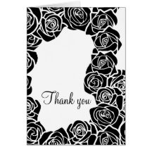 Vintage black and white roses Thank You Card