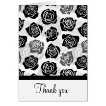 Vintage black and white roses Thank You Card