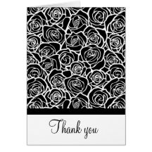 Vintage black and white roses Thank You Card
