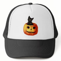 Vintage Black Cat and Pumpkin Hat