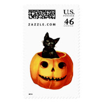 Vintage Black Cat and Pumpkin Large Postage