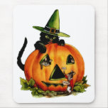 Vintage Black Cat and Pumpkin Mousepad