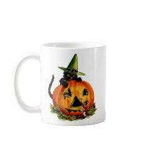 Vintage Black Cat and Pumpkin Mug