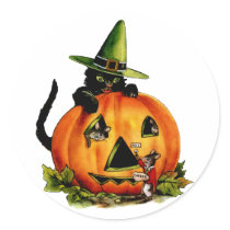 Vintage Black Cat and Pumpkin Sticker by Vintage_Gifts Vintage Black Cat and Pumpkin Sticker