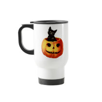 Vintage Black Cat and Pumpkin Travel Mug