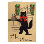 Vintage Black Cat Christmas Greeting Card