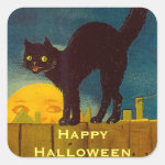 Vintage Black Cat Halloween Square Sticker