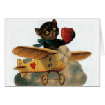 Vintage Black Cat Pilot Valentine's Day Card