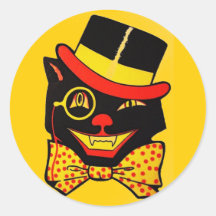 Vintage Black Cat Round Sticker