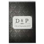 Vintage Black Damask Monogram Wedding Guestbook Wall Calendar Vintage Black Damask Monogram Wedding Guestbook Wall Calendar