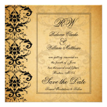Vintage Black Damask Save the Date Announcements
