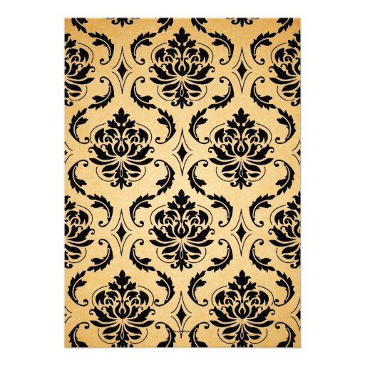Vintage Black Damask Swirls Flourish Wedding Announcement