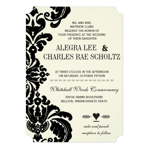 Vintage Black Damask Wedding Invitations