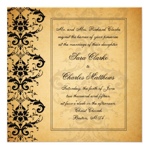 Vintage Black Damask Wedding Invitations