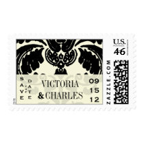 Vintage Black Damask Wedding Postage