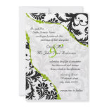 Vintage Black Damask with Apple Green Vines invitations