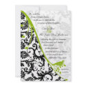 Vintage Black Damask with Apple Green Vintage Bird invitation