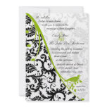 Vintage Black Damask with Apple Green Vintage Bird invitations