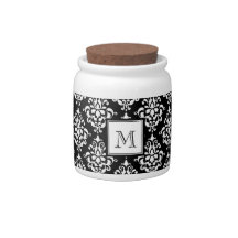 VINTAGE BLACK DAMASK YOUR MONOGRAM CANDY DISH